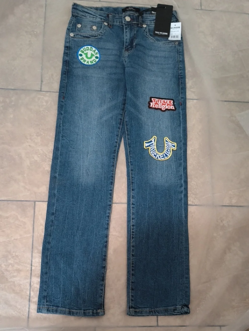 TRUE RELIGION Ricky Logo Patch Boys Size 14 XL Jeans NWT